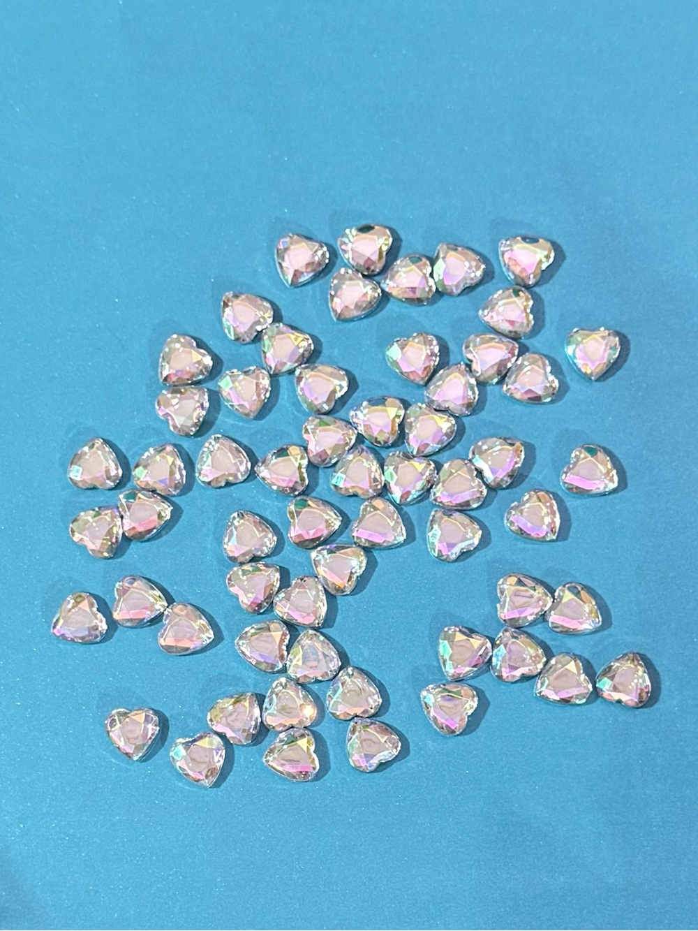 60 Iridescent Heart Rhinestone Gems - Multicolor Sparkle